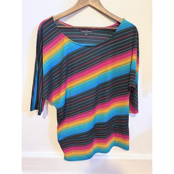 Almost Famous Womens L Multicolor Striped Batwing Dolman Cut Out Sleeve Top - Picture 1 of 6